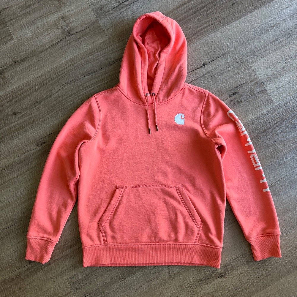 Carhartt Womens Relaxed Fit Logo Graphic Hoodie Coral Pink TS0288-W M 8-10